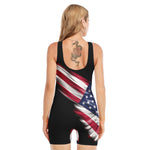 American Flag Wing Print Sleeveless One Piece Swimsuit