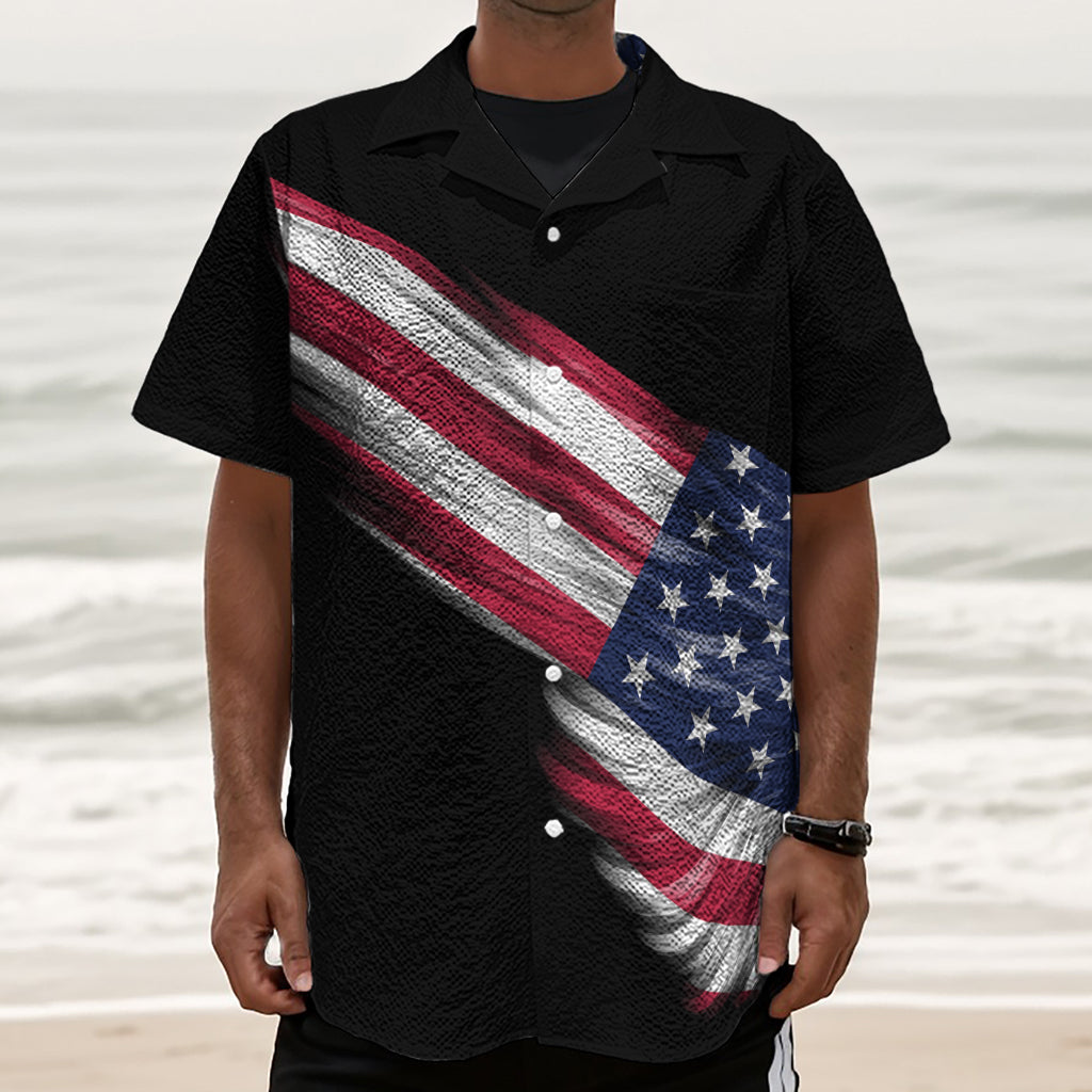 American Flag Wing Print Textured Short Sleeve Shirt