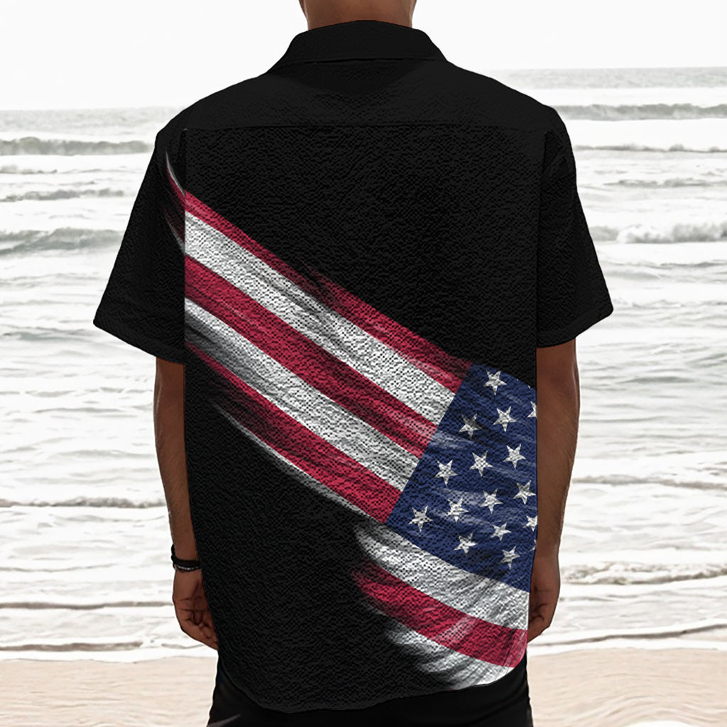 American Flag Wing Print Textured Short Sleeve Shirt