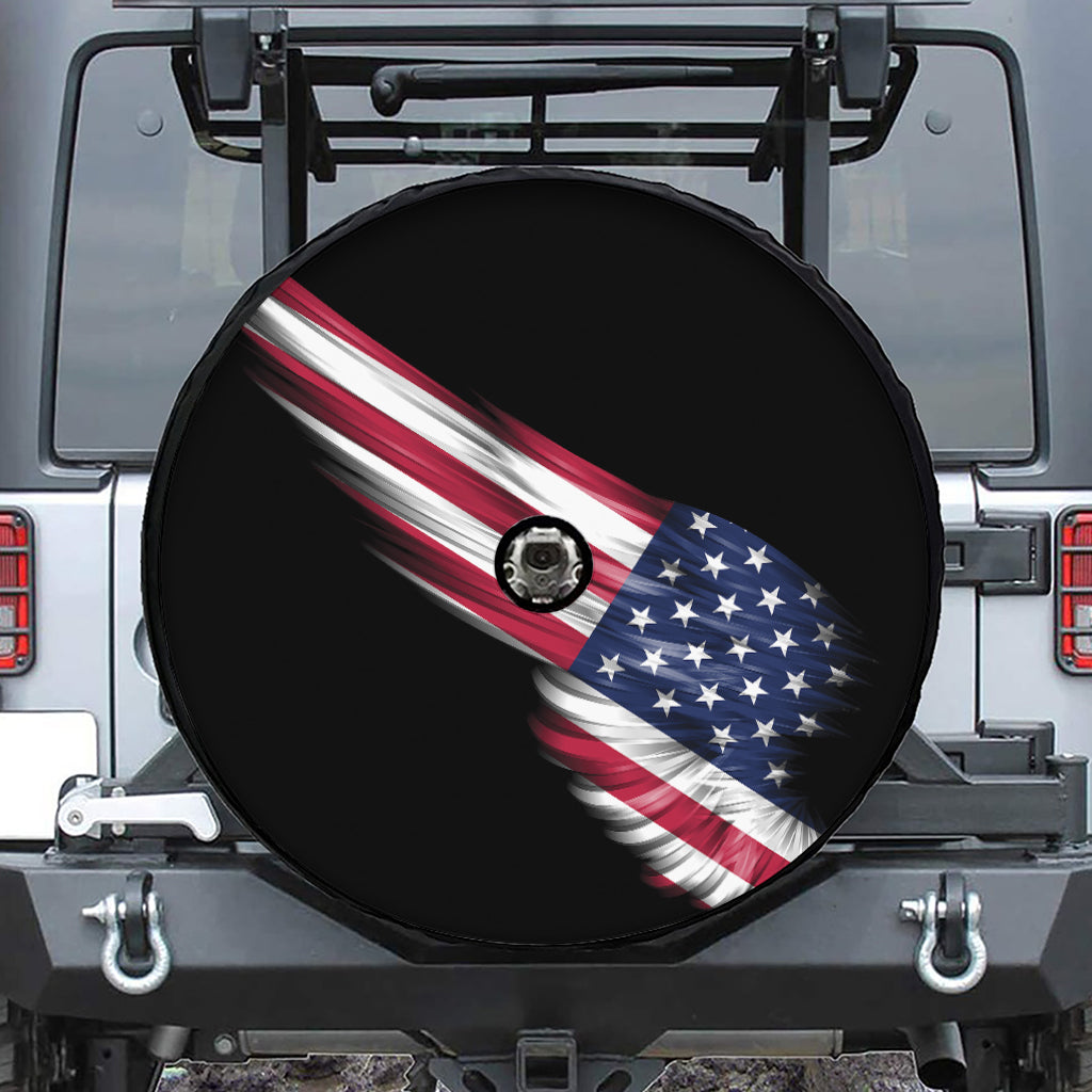American Flag Wing Print Tire Cover With Camera Hole