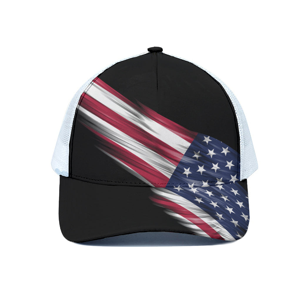 American Flag Wing Print White Mesh Trucker Cap