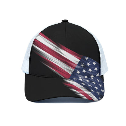 American Flag Wing Print White Mesh Trucker Cap