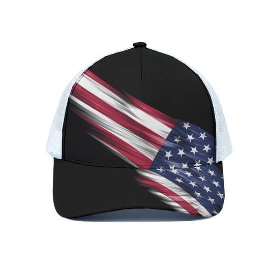 American Flag Wing Print White Mesh Trucker Cap