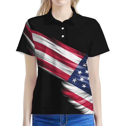 American Flag Wing Print Women's Polo Shirt