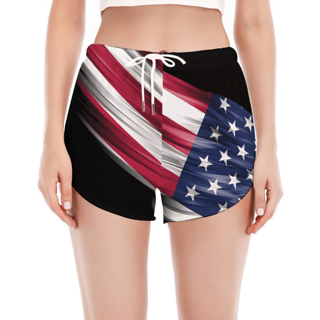 American Flag Wing Print Women's Split Running Shorts