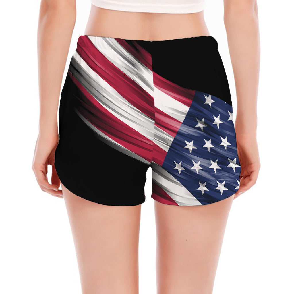 American Flag Wing Print Women's Split Running Shorts