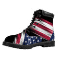 American Flag Wing Print Padded Collar Lace Up Boots