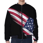 American Flag Wing Print Zip Sleeve Bomber Jacket