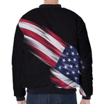 American Flag Wing Print Zip Sleeve Bomber Jacket