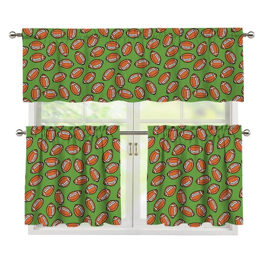 American Football Ball Pattern Print 3 Piece Kitchen Curtains