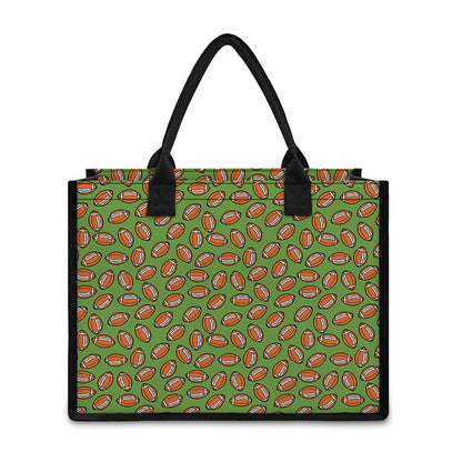 American Football Ball Pattern Print Canvas Tote Bag