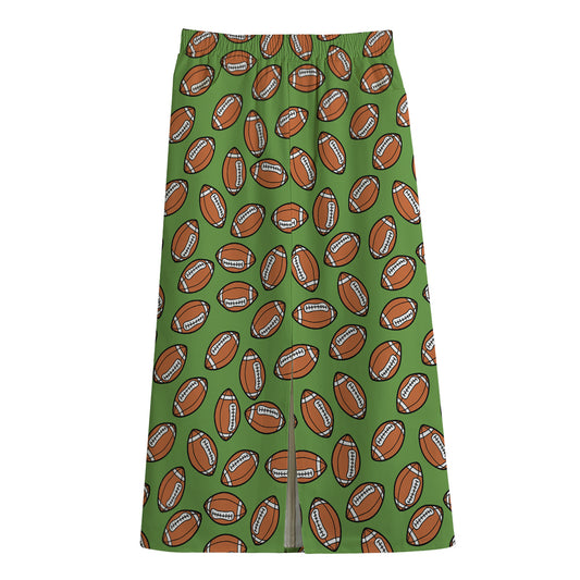 American Football Ball Pattern Print Cotton Front Slit Maxi Skirt