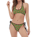American Football Ball Pattern Print Halter Scoop Tie Side Bikini