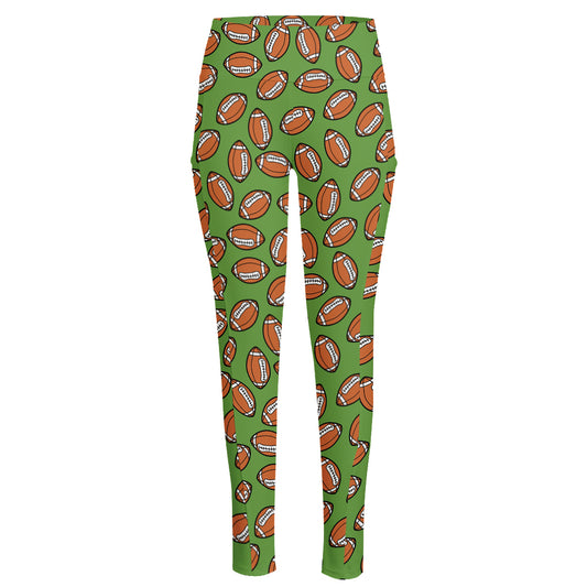 American Football Ball Pattern Print High-Waisted Pocket Leggings