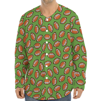 American Football Ball Pattern Print Long Sleeve Baseball Jersey