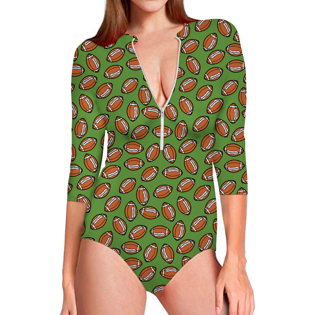 American Football Ball Pattern Print Long Sleeve Swimsuit