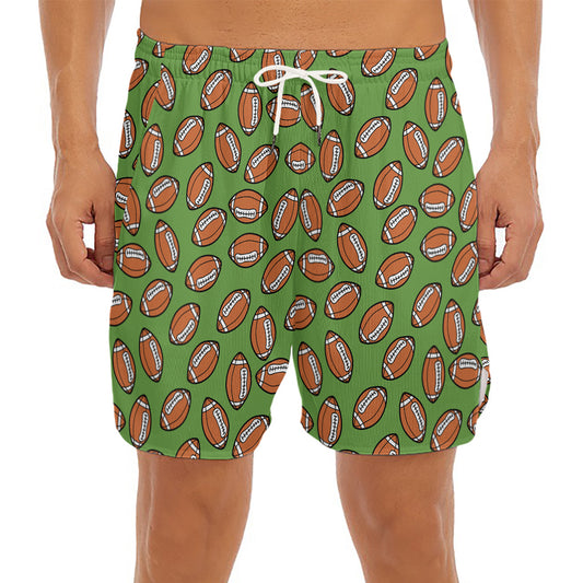 American Football Ball Pattern Print Men's Split Running Shorts