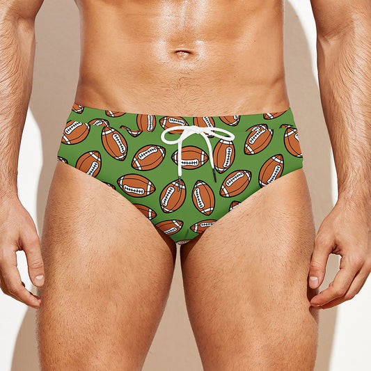 American Football Ball Pattern Print Men's Swim Briefs