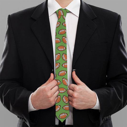 American Football Ball Pattern Print Necktie