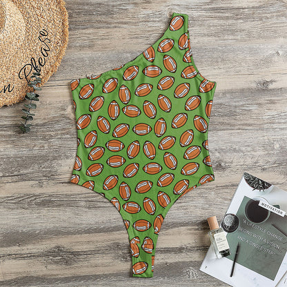 American Football Ball Pattern Print One Shoulder Bodysuit