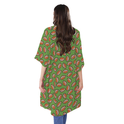 American Football Ball Pattern Print Open Front Beach Cover Up