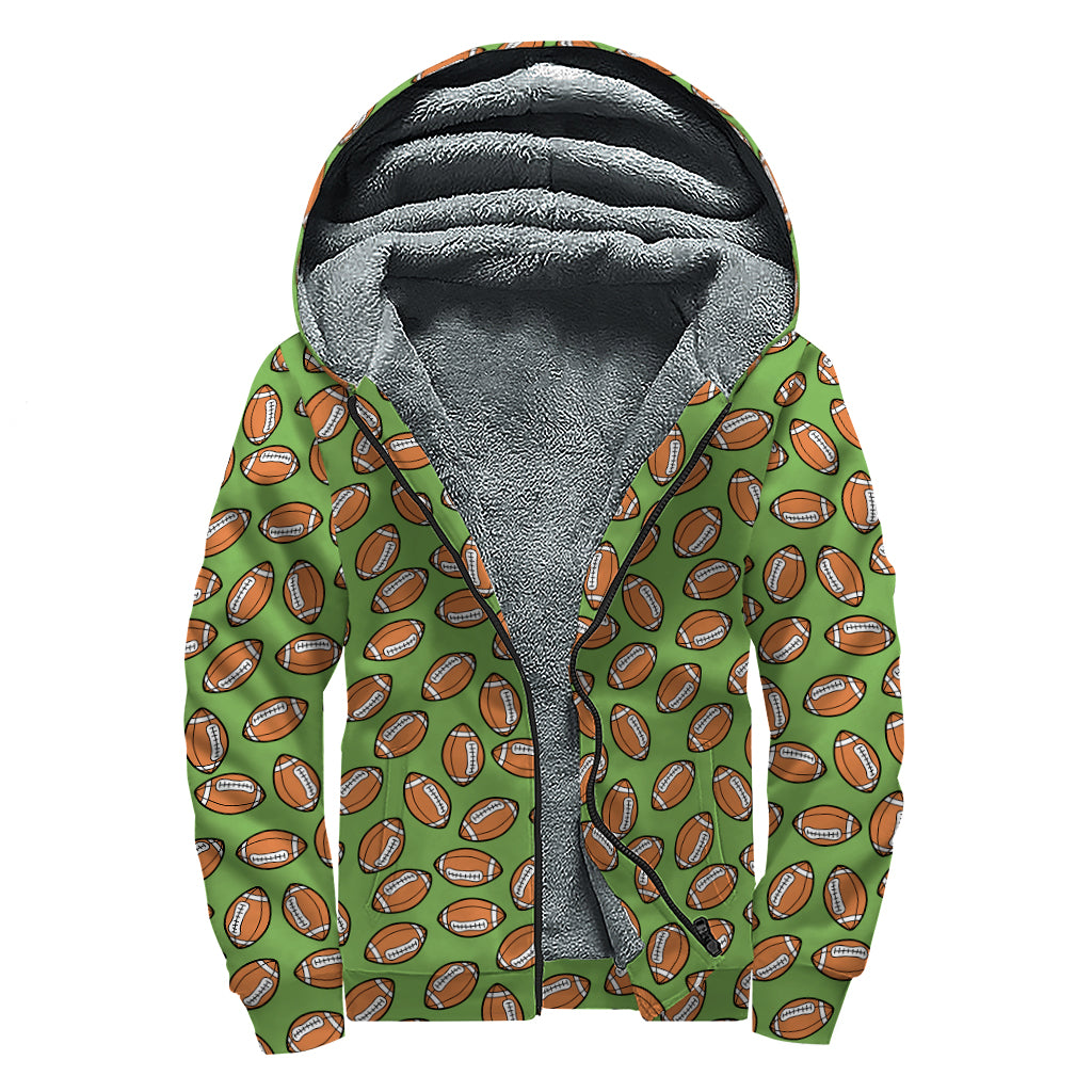 American Football Ball Pattern Print Sherpa Lined Zip Up Hoodie
