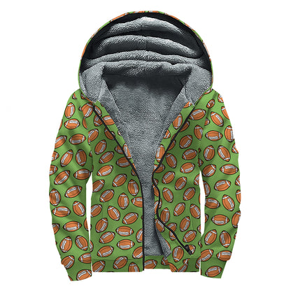 American Football Ball Pattern Print Sherpa Lined Zip Up Hoodie