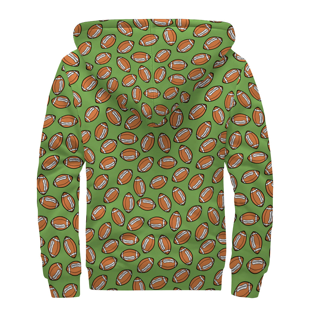 American Football Ball Pattern Print Sherpa Lined Zip Up Hoodie
