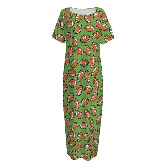 American Football Ball Pattern Print Short Sleeve Long Nightdress