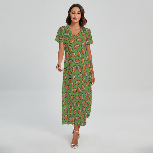 American Football Ball Pattern Print Short Sleeve Maxi Dress