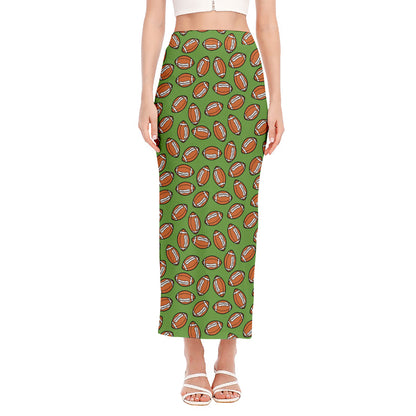 American Football Ball Pattern Print Side Slit Maxi Skirt