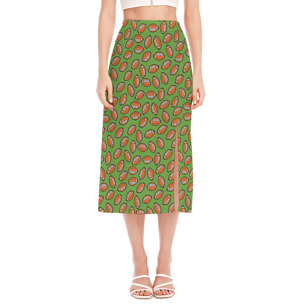 American Football Ball Pattern Print Side Slit Midi Skirt