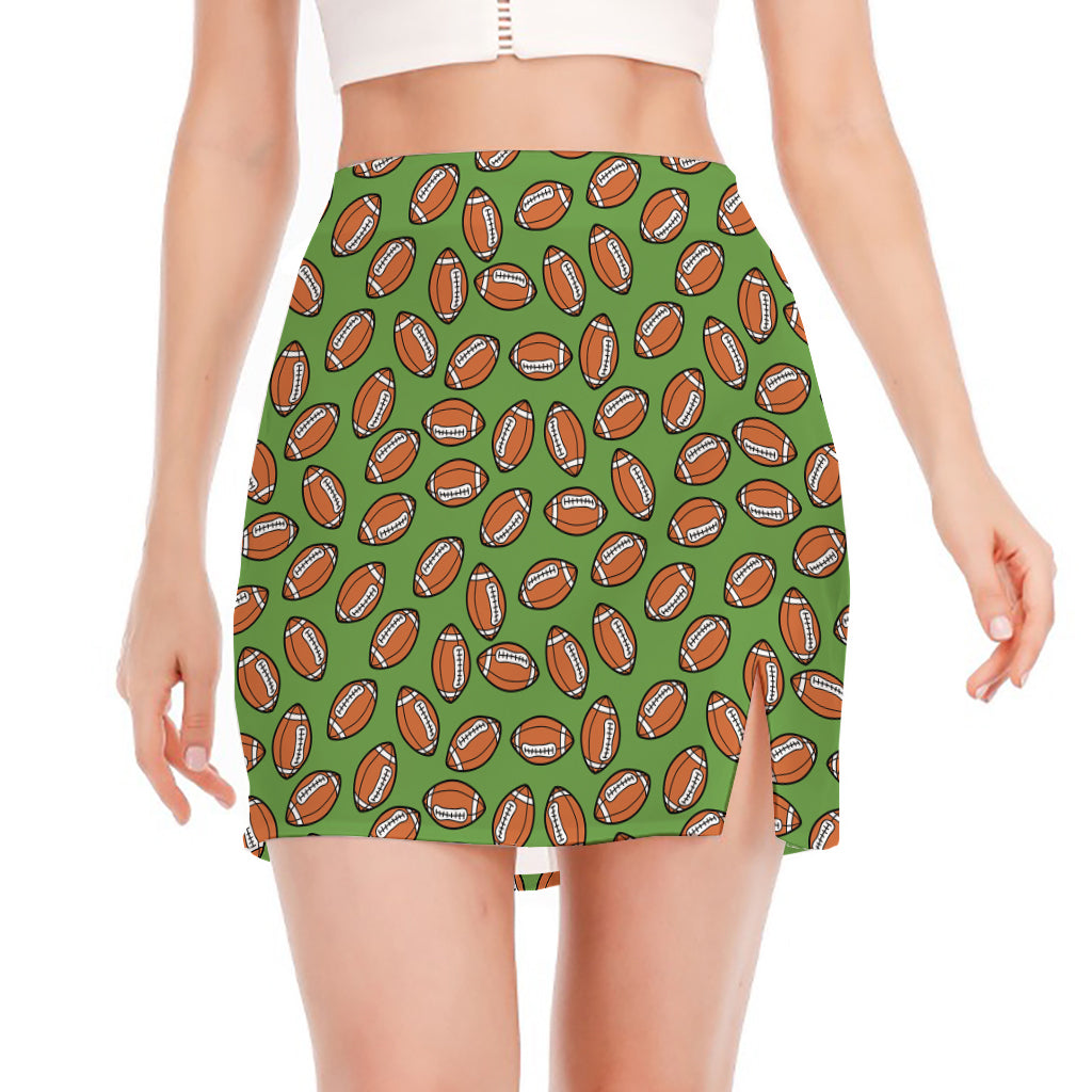 American Football Ball Pattern Print Side Slit Mini Skirt