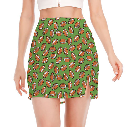 American Football Ball Pattern Print Side Slit Mini Skirt