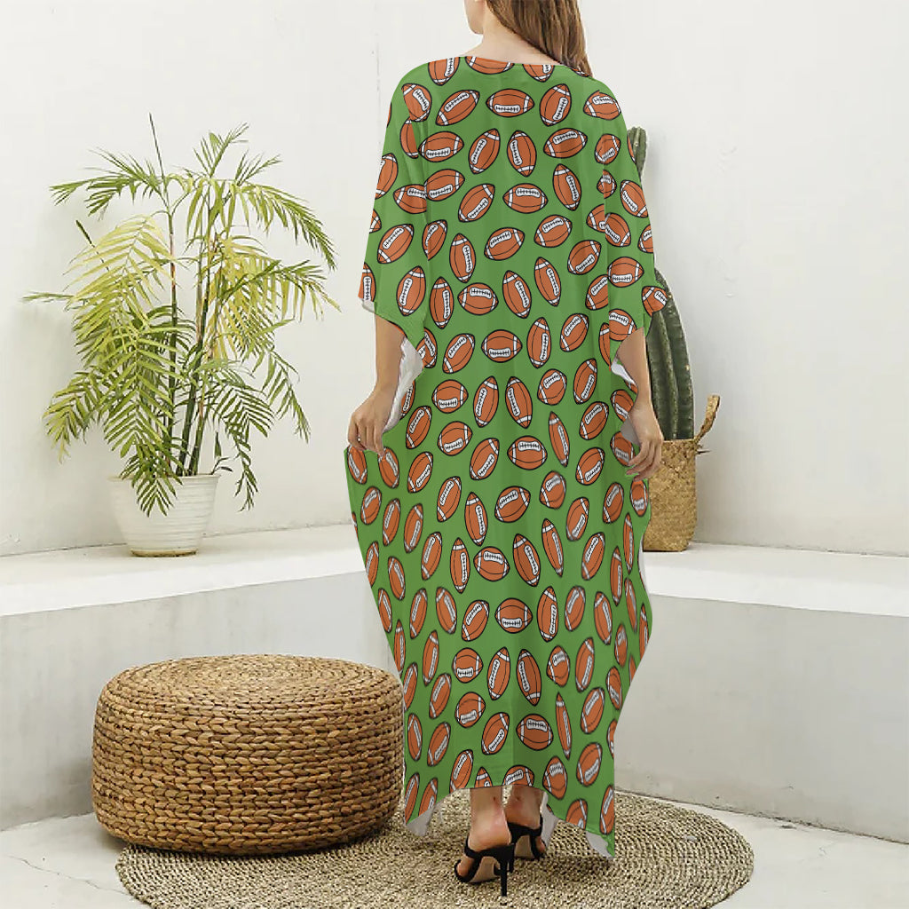 American Football Ball Pattern Print Silk V-Neck Kaftan Dress
