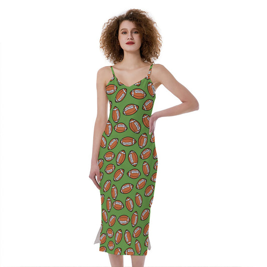 American Football Ball Pattern Print Slim Fit Midi Cami Dress
