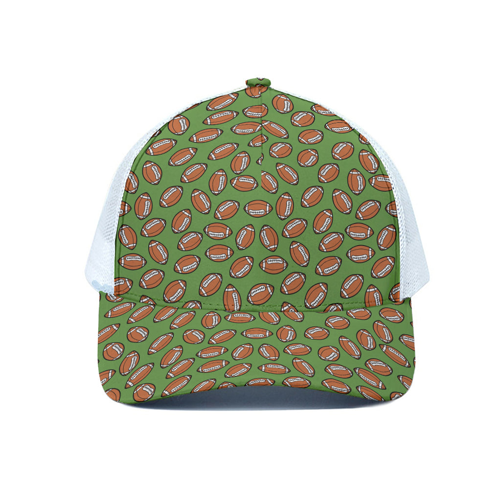 American Football Ball Pattern Print White Mesh Trucker Cap