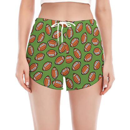 American Football Ball Pattern Print Women's Split Running Shorts