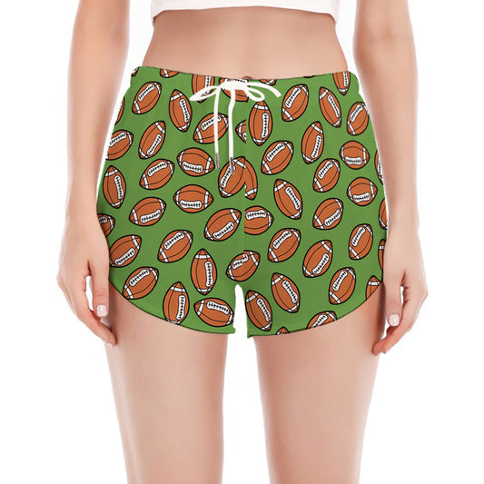 American Football Ball Pattern Print Women's Split Running Shorts