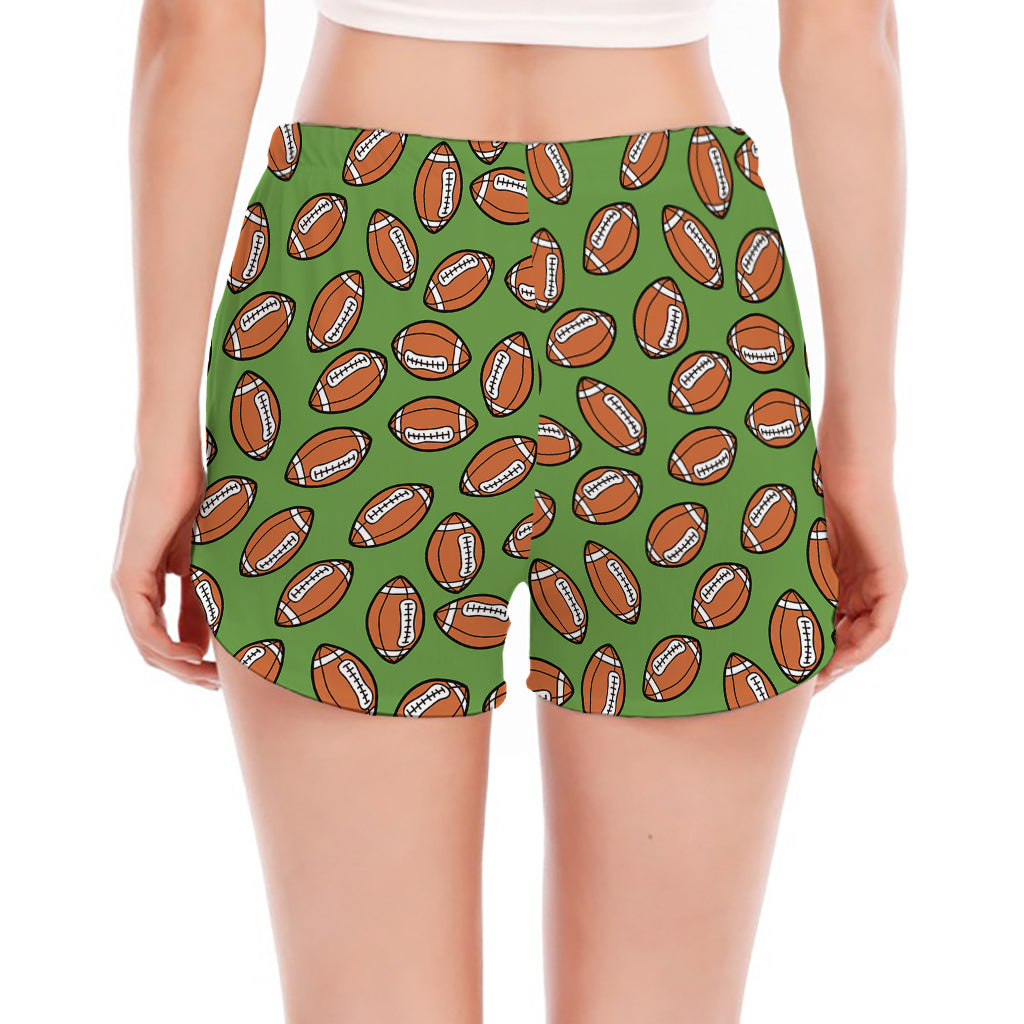 American Football Ball Pattern Print Women's Split Running Shorts