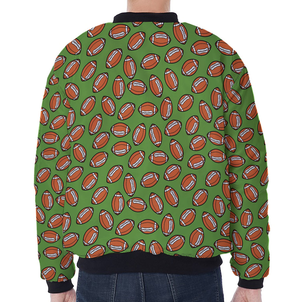 American Football Ball Pattern Print Zip Sleeve Bomber Jacket