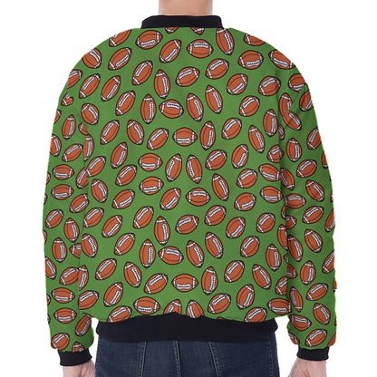 American Football Ball Pattern Print Zip Sleeve Bomber Jacket