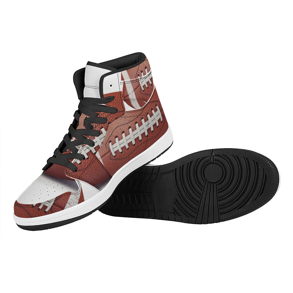 American Football Ball Print High Top Leather Sneakers