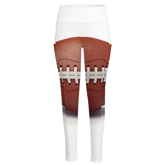 American Football Ball Print High-Waisted Pocket Leggings