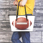 American Football Ball Print Leather Tote Bag