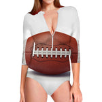 American Football Ball Print Long Sleeve Swimsuit