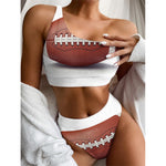 American Football Ball Print One Shoulder Bikini Top