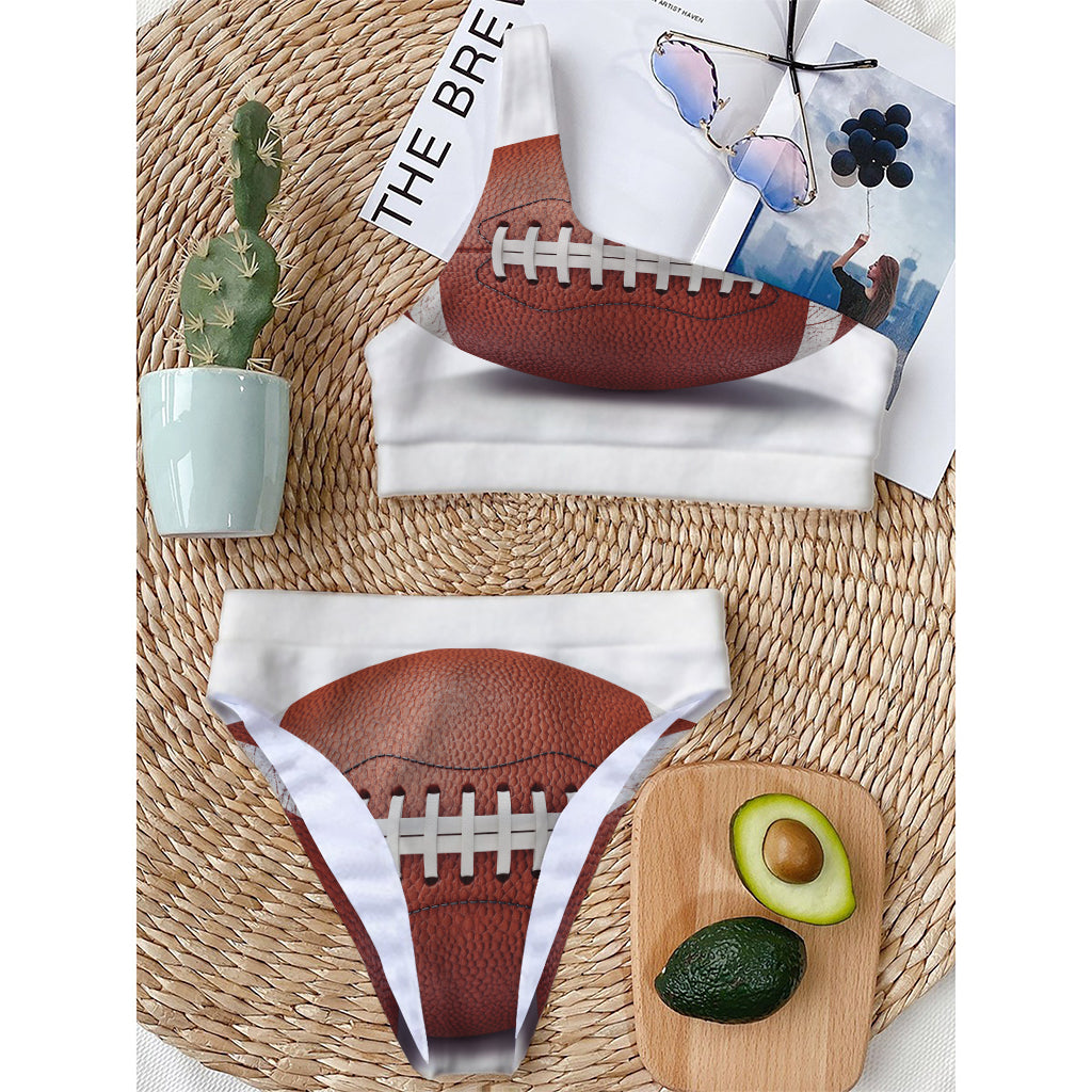 American Football Ball Print One Shoulder Bikini Top
