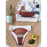 American Football Ball Print One Shoulder Bikini Top