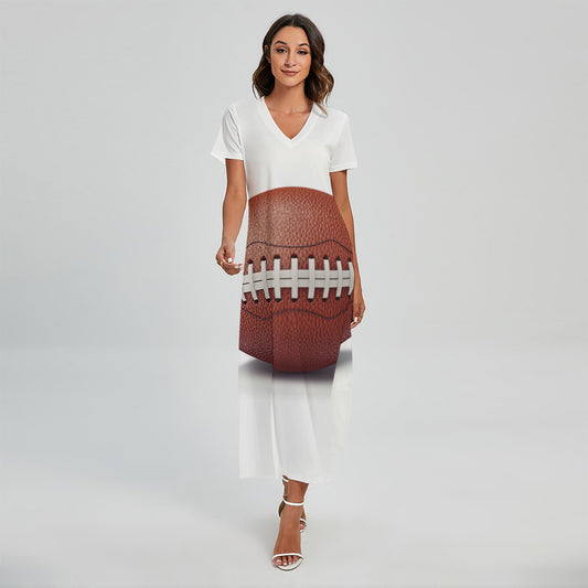 American Football Ball Print Short Sleeve Maxi Dress